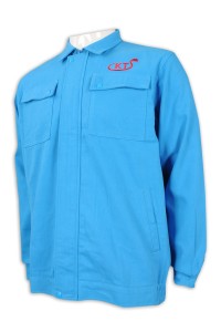 D296 訂製長袖淨色工業制服  雙胸袋 工業制服生產商
